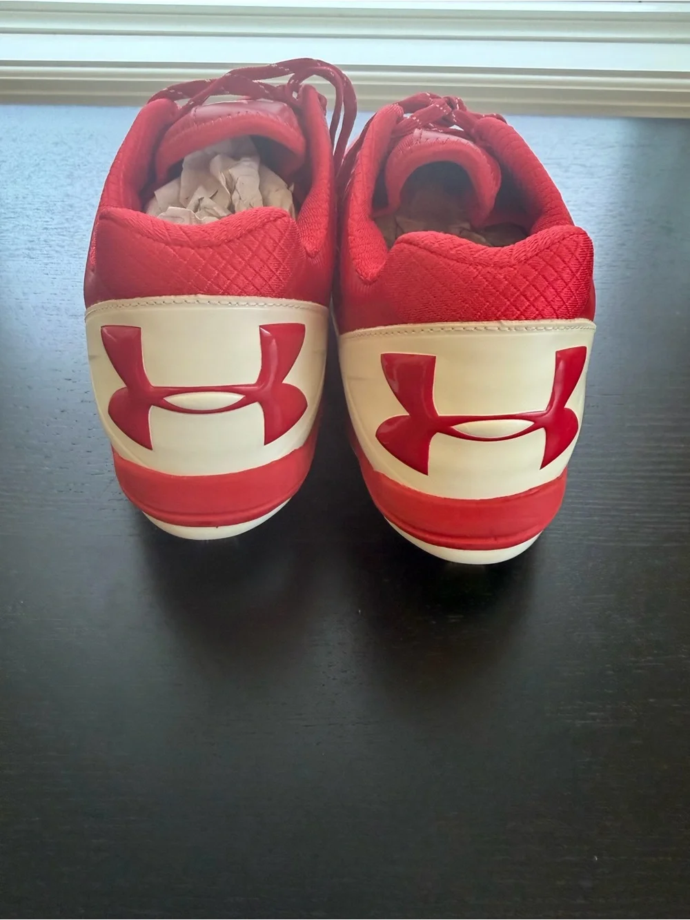 Under Armour Red and White Deception Low Metal Cleats Size 12 New Without Box